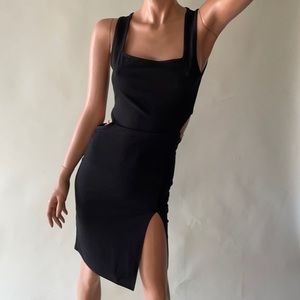 Black chain midi dress with slit